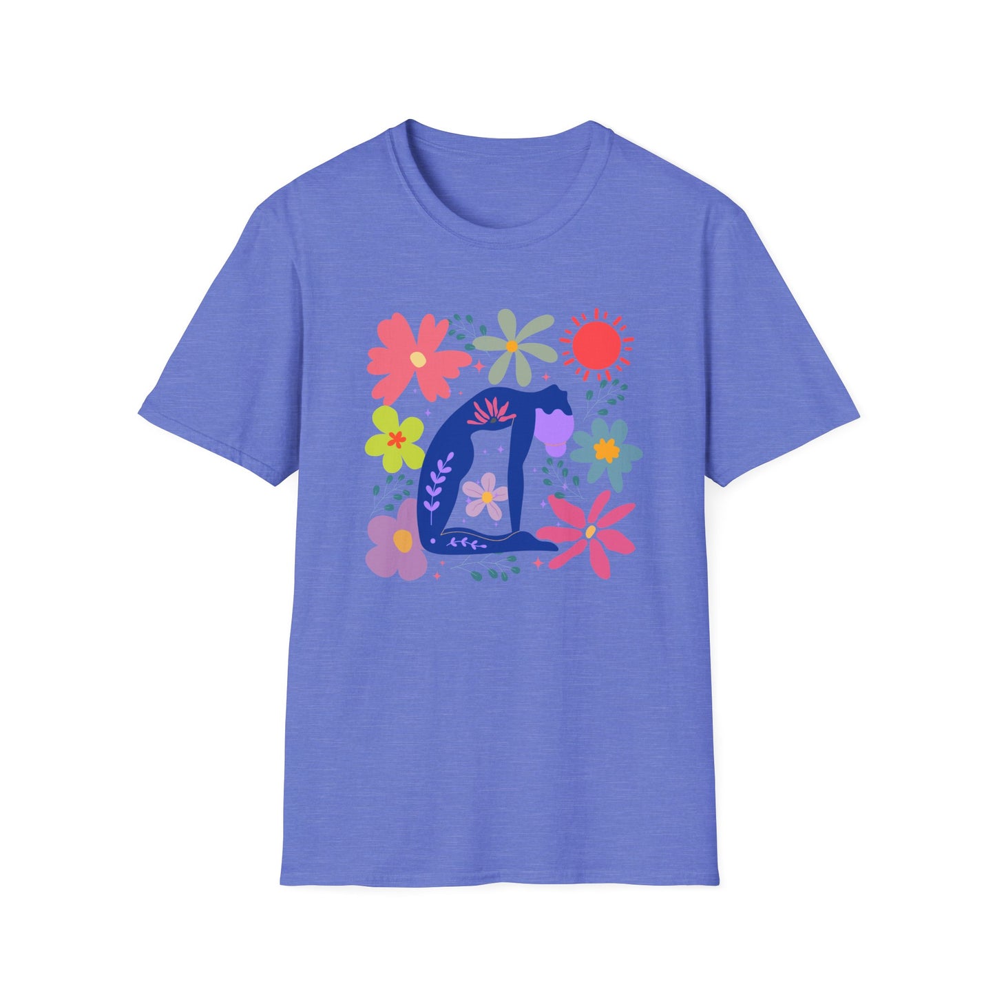 “Bloom Through Movement” – Colorful Floral Yoga Pose Tee