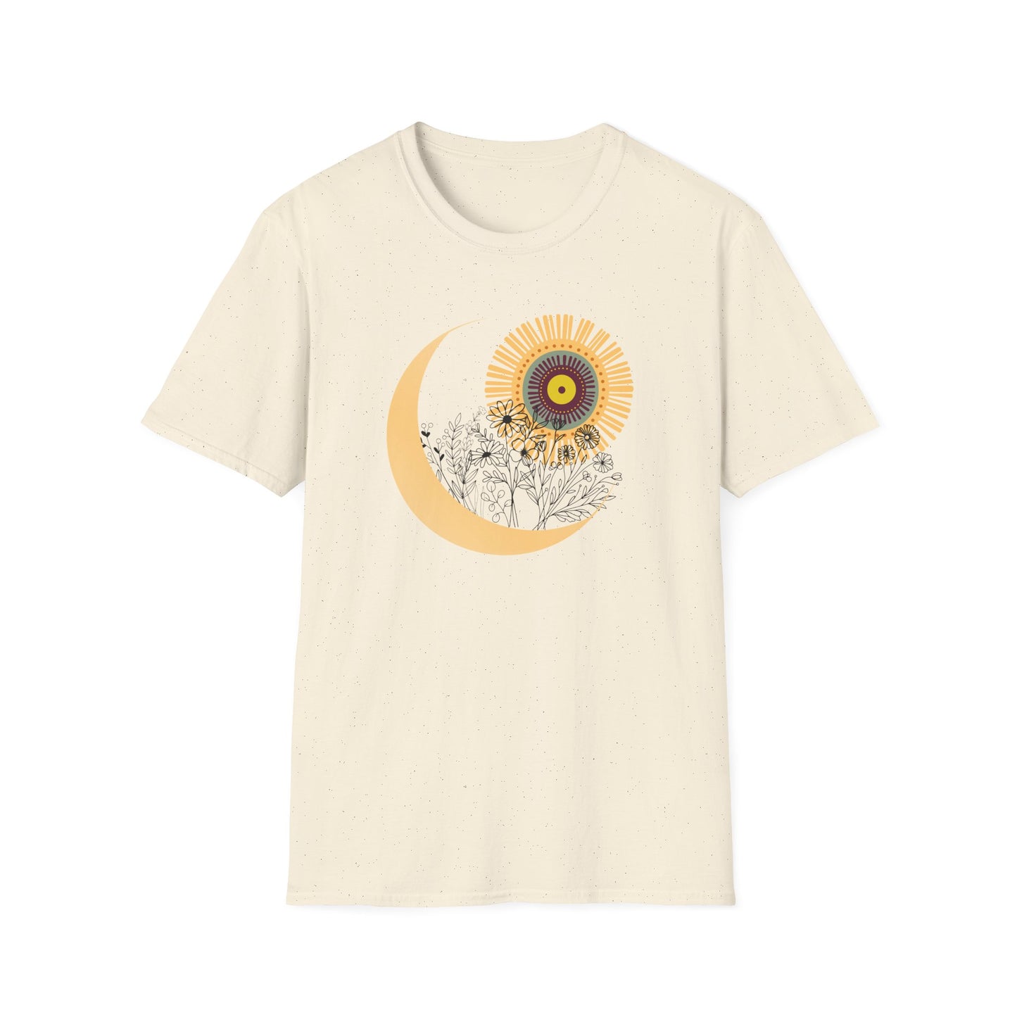 Lunar Bloom” – Crescent Moon and Wildflower Spiritual Tee