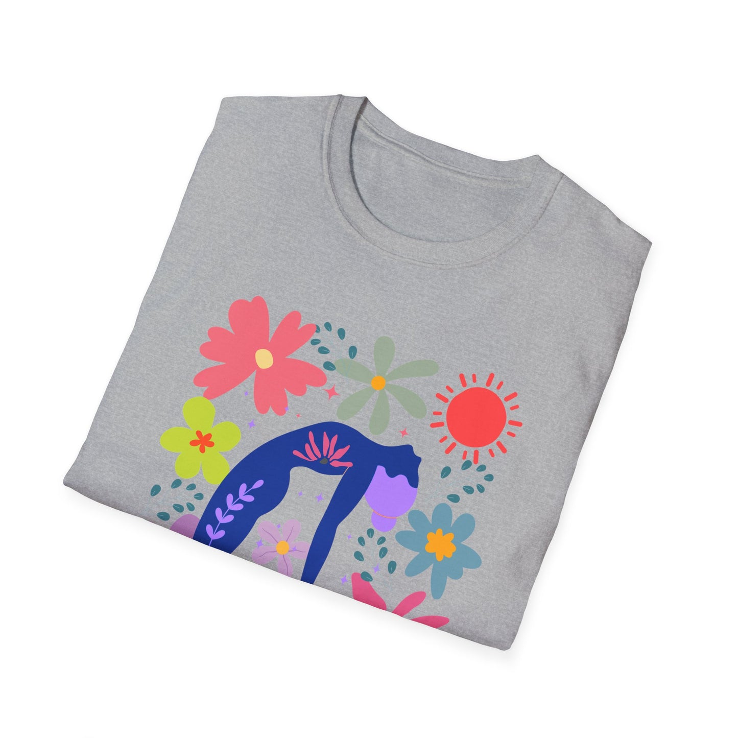 “Bloom Through Movement” – Colorful Floral Yoga Pose Tee