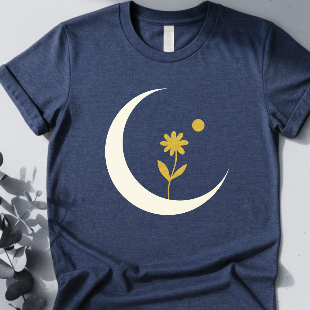 Lunar Bloom — Crescent Moon Floral Tee