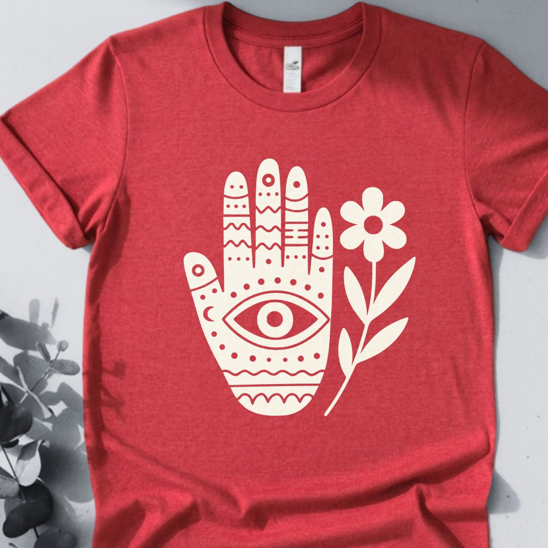 Sacred Bloom — Hamsa Hand & Flower Tee
