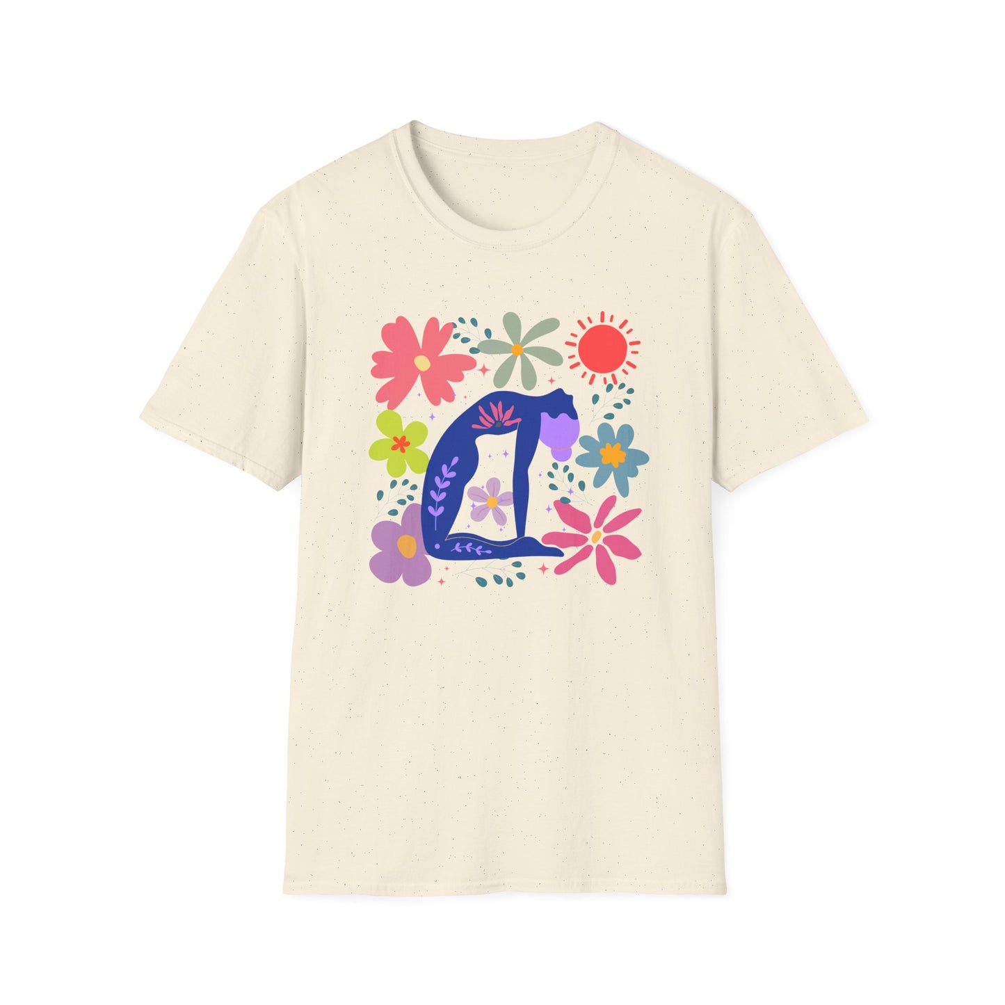 “Bloom Through Movement” – Colorful Floral Yoga Pose Tee