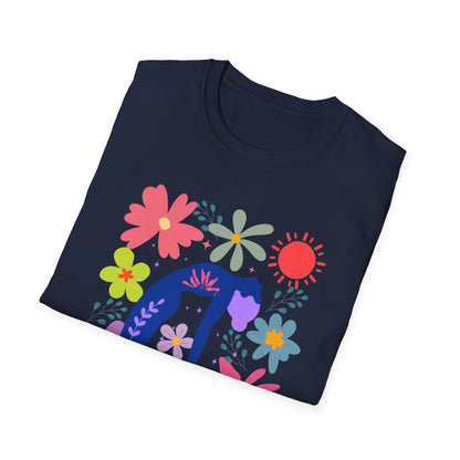 “Bloom Through Movement” – Colorful Floral Yoga Pose Tee