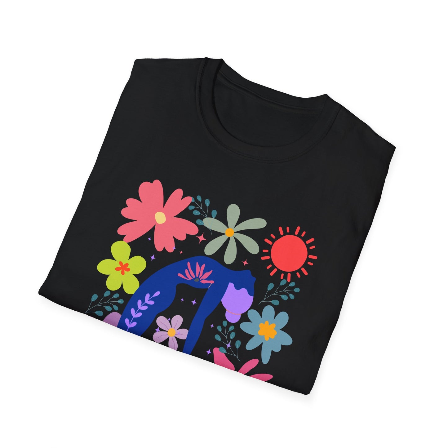 “Bloom Through Movement” – Colorful Floral Yoga Pose Tee