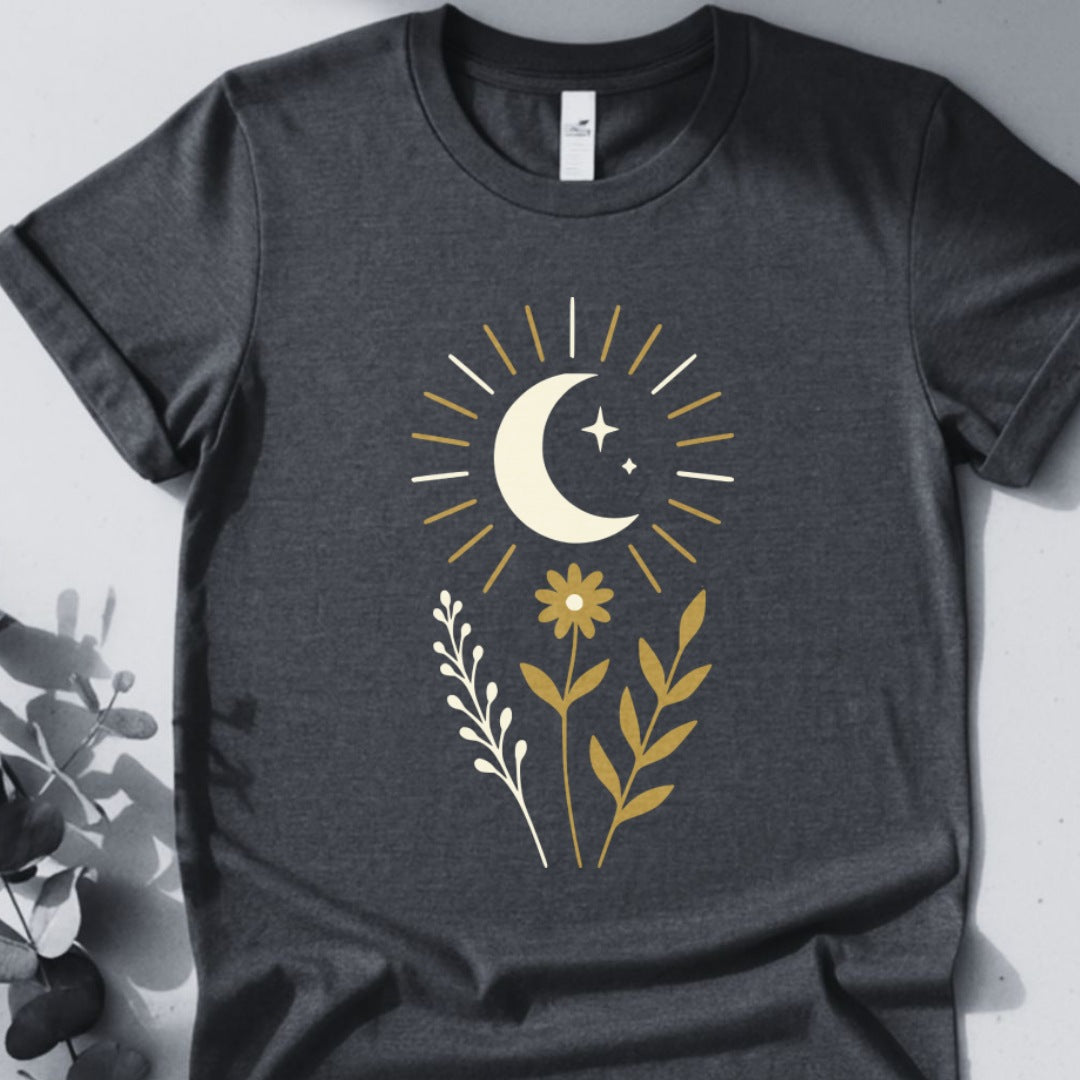 Celestial Bloom — Sun & Moon Botanical Tee