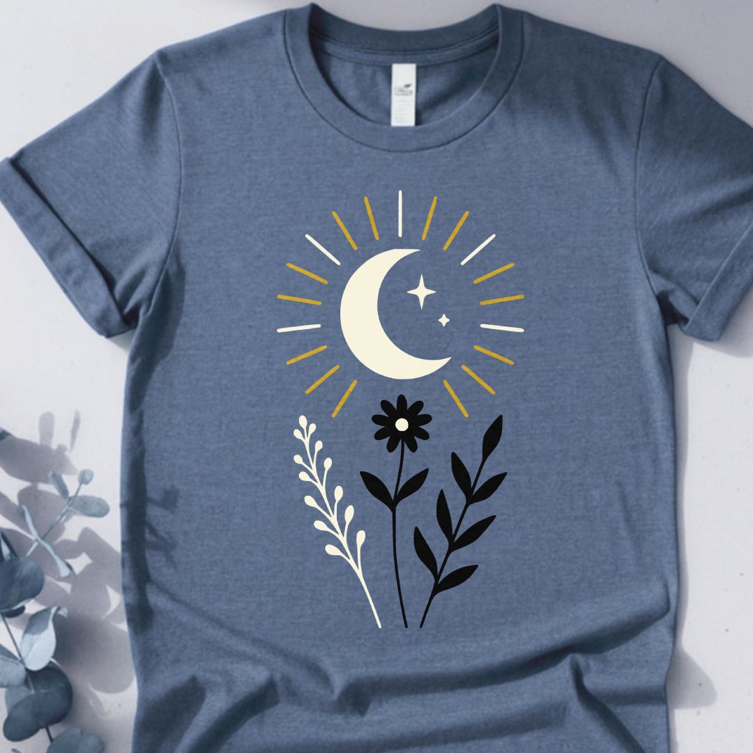 Celestial Bloom — Sun & Moon Botanical Tee