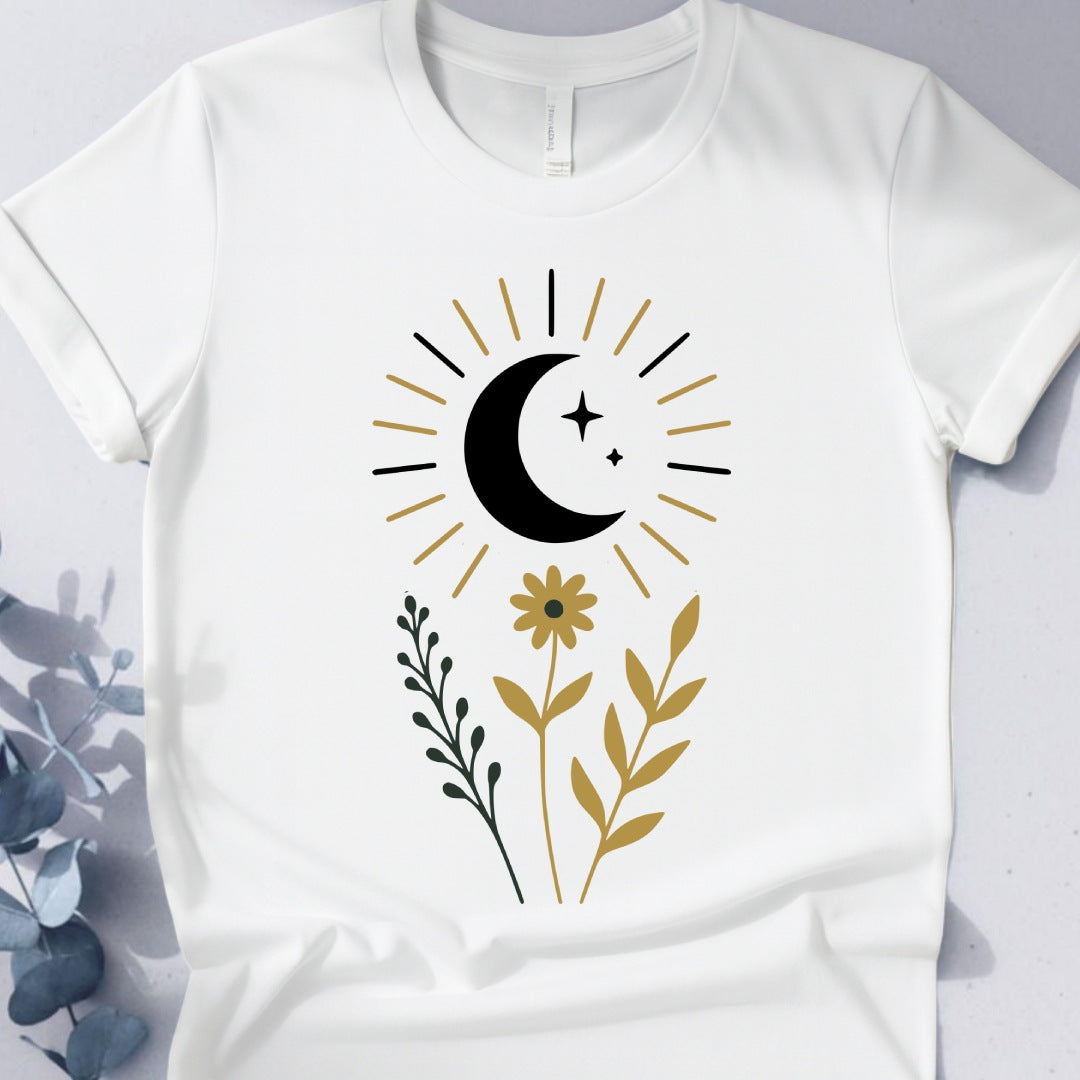Celestial Bloom — Sun & Moon Botanical Tee