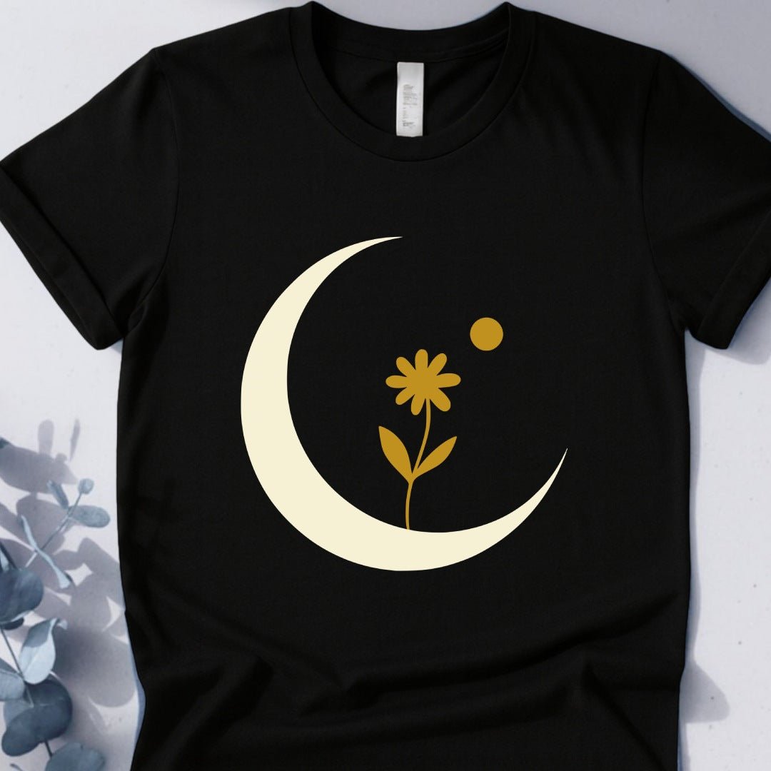Lunar Bloom — Crescent Moon Floral Tee