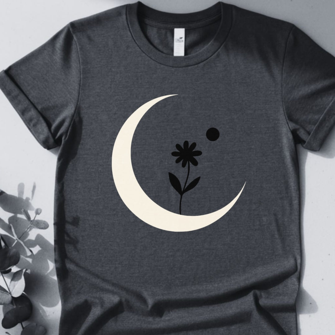 Lunar Bloom — Crescent Moon Floral Tee