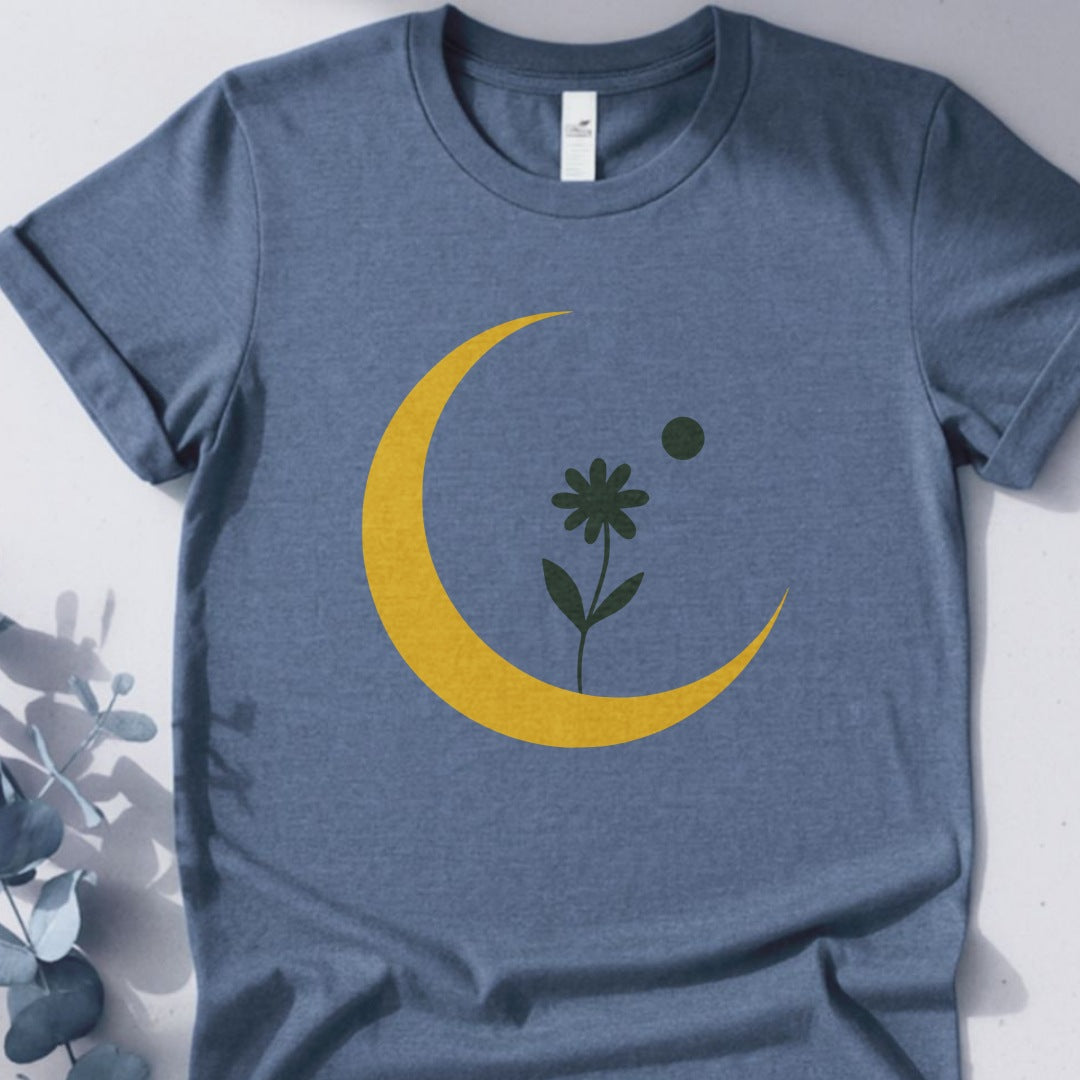 Lunar Bloom — Crescent Moon Floral Tee