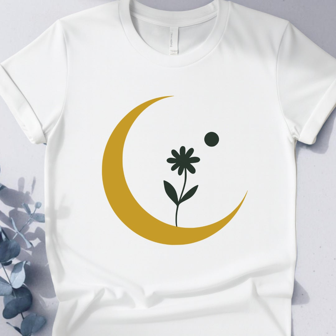Lunar Bloom — Crescent Moon Floral Tee