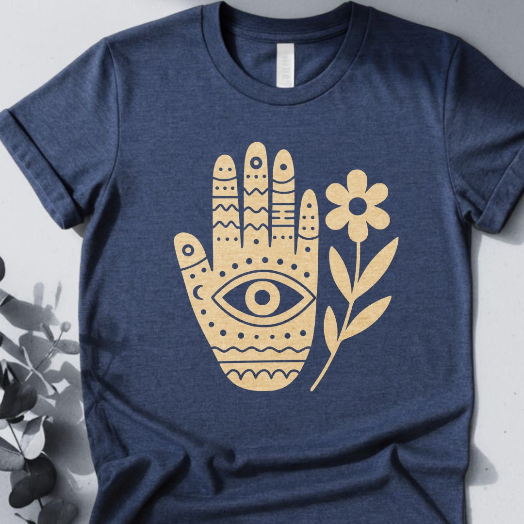 Sacred Bloom — Hamsa Hand & Flower Tee