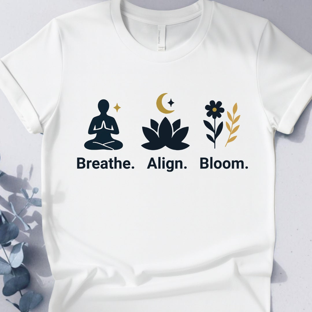 Breathe. Align. Bloom. Tee - Yoga inspired Design