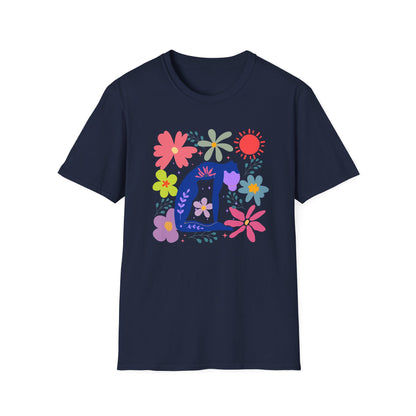 “Bloom Through Movement” – Colorful Floral Yoga Pose Tee
