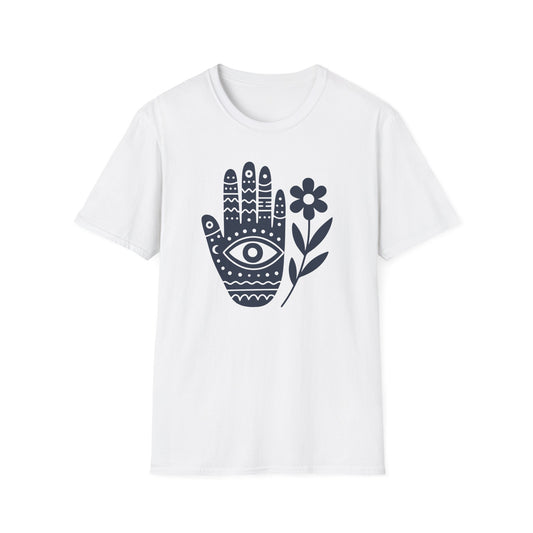 Sacred Bloom — Hamsa Hand & Flower Tee