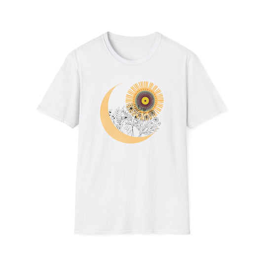 Lunar Bloom” – Crescent Moon and Wildflower Spiritual Tee